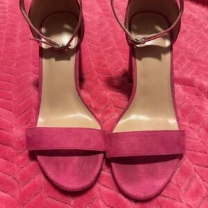 Amazon Women's Fuchsia Suede Ankle-Strap Block Heels